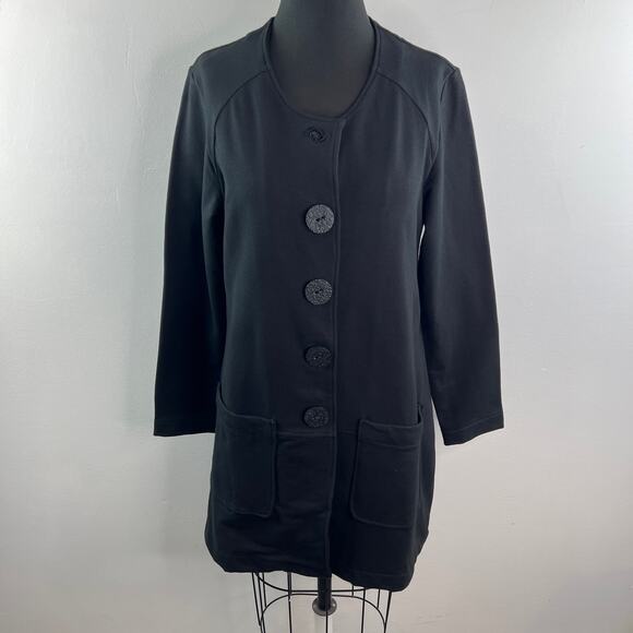 Neon Buddha Black Cardigan Sweater Round Neck Big Button Long Sleeve Sz Large L - Picture 2 of 9